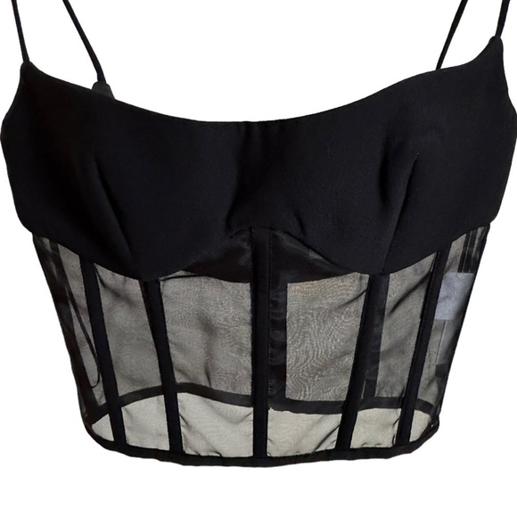 ROZIE CORSETS Tulle-Trimmed Crepe Corset Top in Black FR 36 - Picture 4 of 10